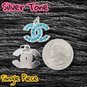 Single Piece Silver Blue Rhinestone Logo CC Zipper Pull Charm